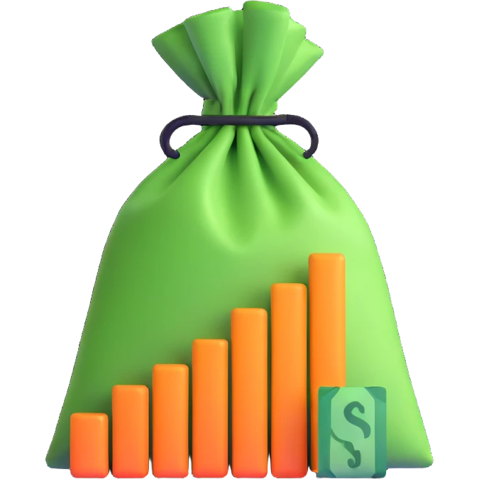 investment icon, money bag or bar chart emoji