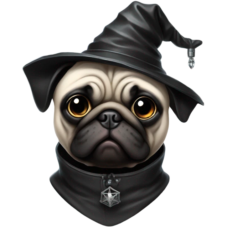 cyberpunk pug wearing a black wizard's hat emoji