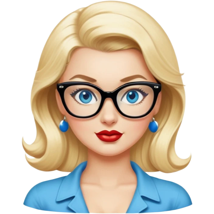 Realistic 50's pin up pose ,  blonde, black glasses and blue eyes full figure emoji