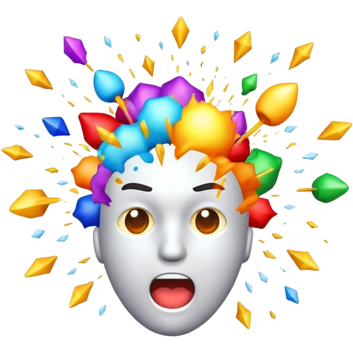 emoji of an exploding head from which various objects fly out emoji
