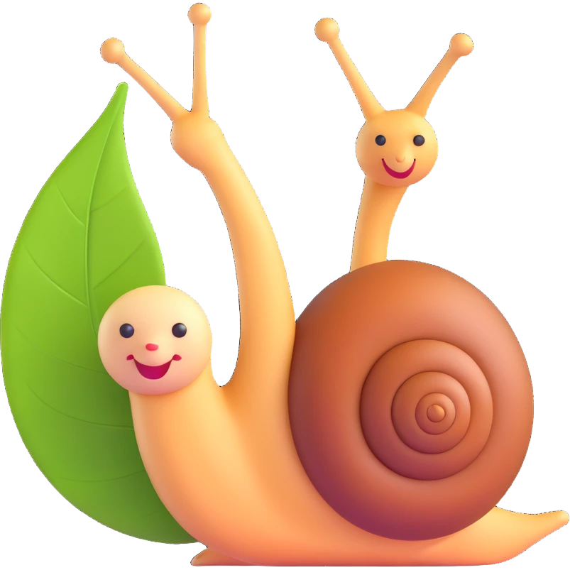 cheerful snail holding a leaf 3D emoji style emoji
