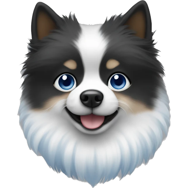 a small spitz with black and white fur, one eye brown and the other blue.  emoji