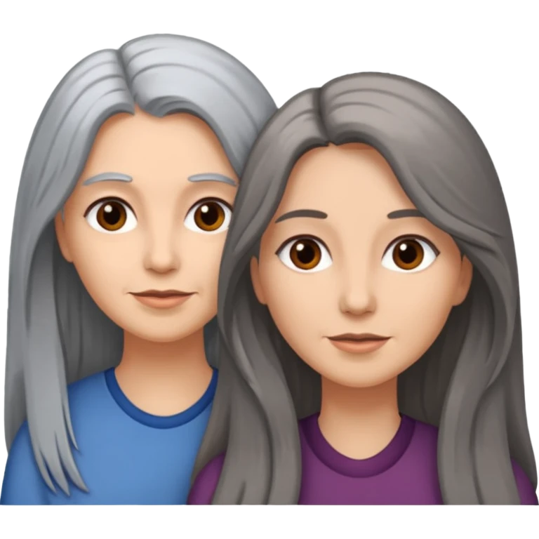 2 Frauen, die sich gerne haben, davon 1 grauhaarig, 1 braunhaarig, lange Haare emoji