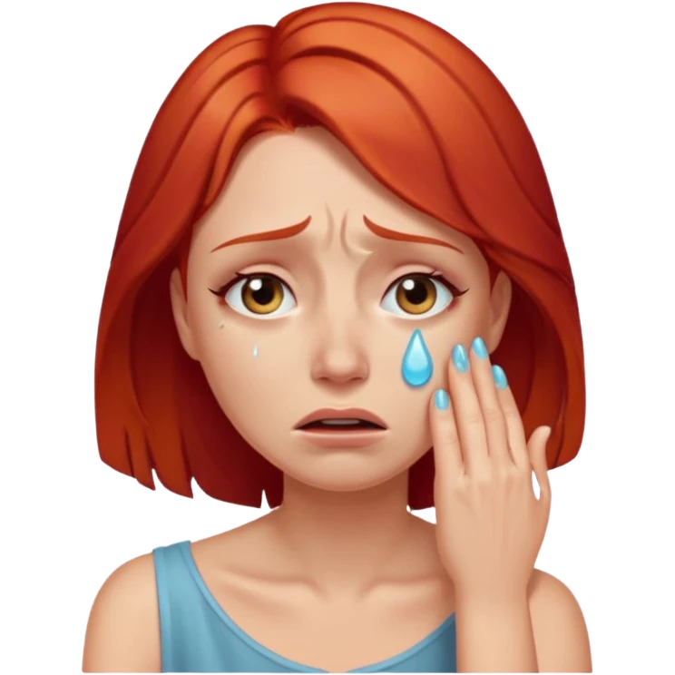 Beautiful lady crying can see shoulders red hair emoji
