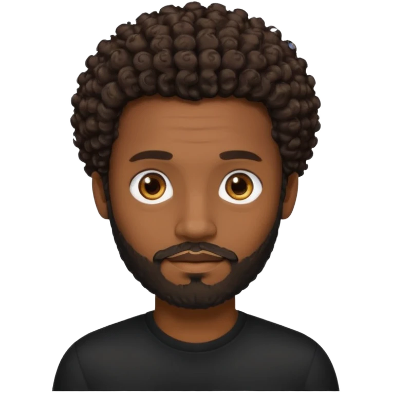 Dark brown skin man with a light beard and a curly   fade haircut with dark brown eyes emoji