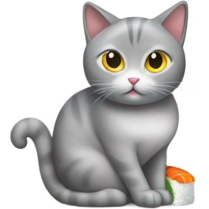 little grey cat eating sushi roll emoji