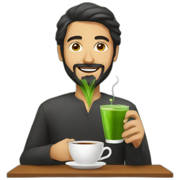 Saudi man drinking black tea and matcha emoji