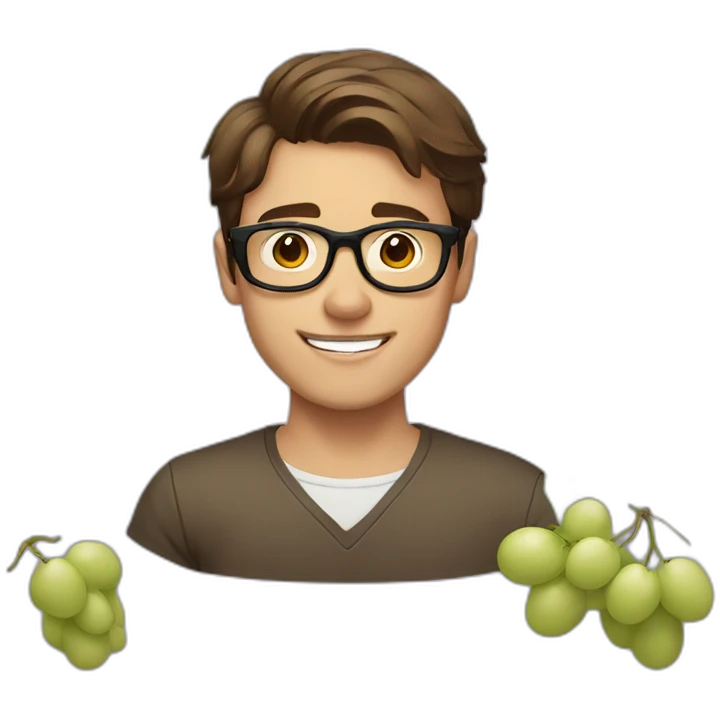 Classy short-brown-haired, bitter, bespectacled young man throwing grapes emoji