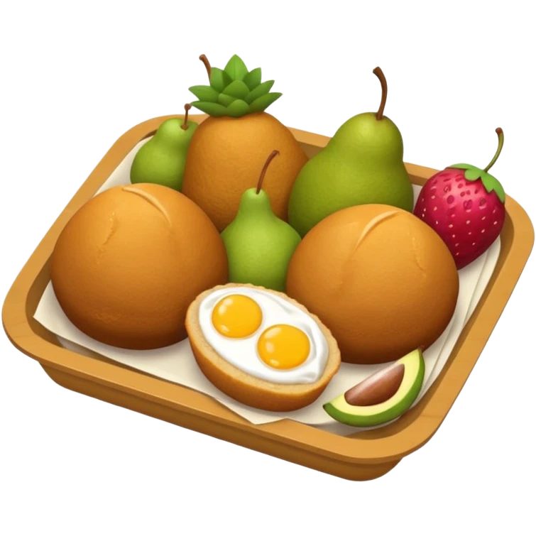 Crie uma bandeja de frutas e salgados coxinha e pão emoji
