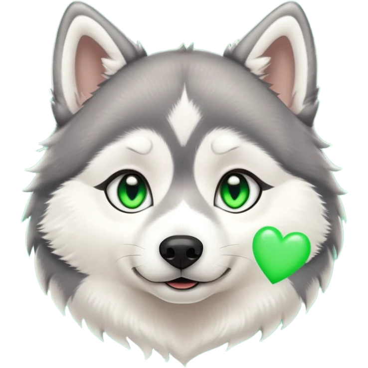 cute husky with glowing green hearts in its eyes emoji