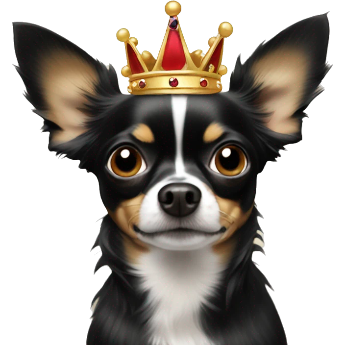 black long-haired chihuahua with queen crown emoji