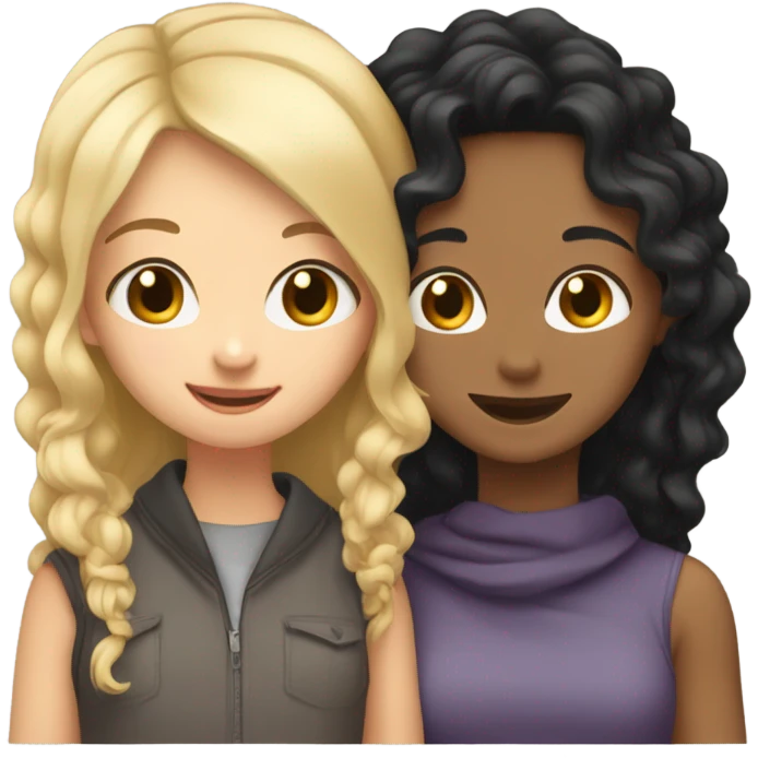 girl with curly black hair , girl with straight blonde hair hugging  emoji