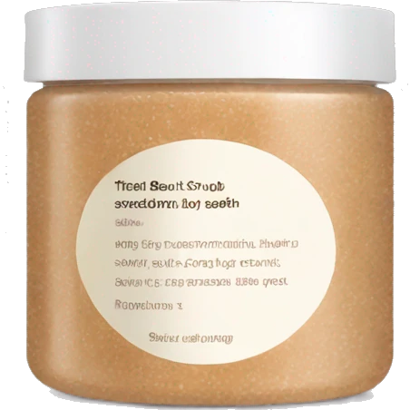 light brown body scrub pot with label emoji