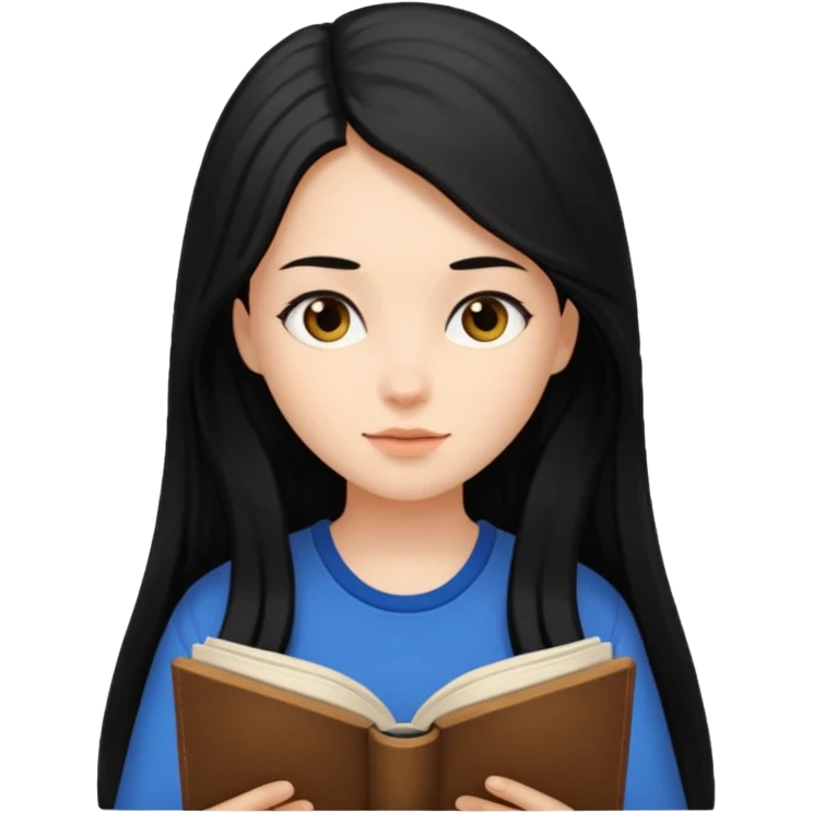 Girl black long hair reading book emoji