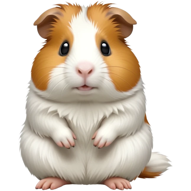 cinematic-[guinea pig]-realistic-full-body-sitting-emoji,-tiny-paws-tucked-close,-head-tilted-dramatically,-fluffy-[solid white]-fur,-simplified-yet-realistic-focused-features,-highly-detailed,-glowing-with-an-almost-sarcastic-glow emoji
