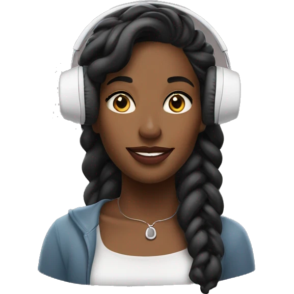 Pretty black woman long listening to AirPod max earphones  emoji