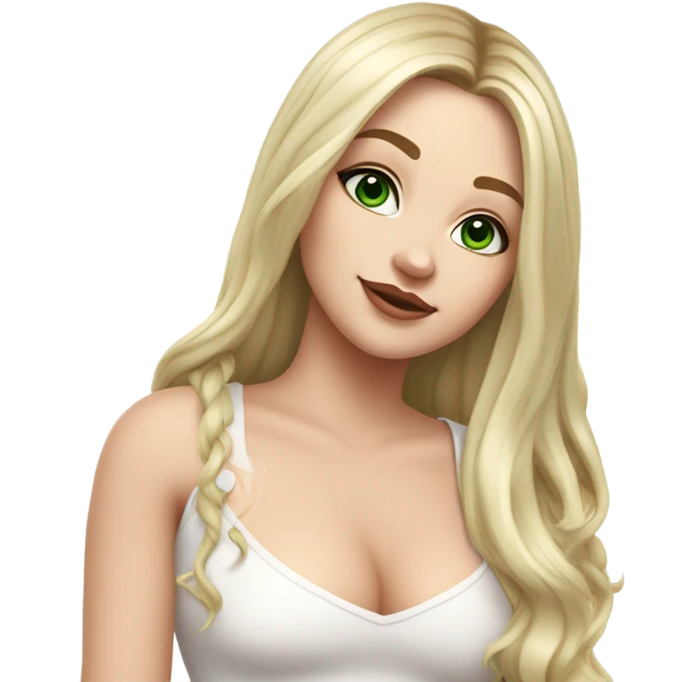 Realistic White girl with Long straight blonde hair, green eyes, tattoos, full body wearing white dress and pink knee-high leather boots, doing cute selfie pose emoji
