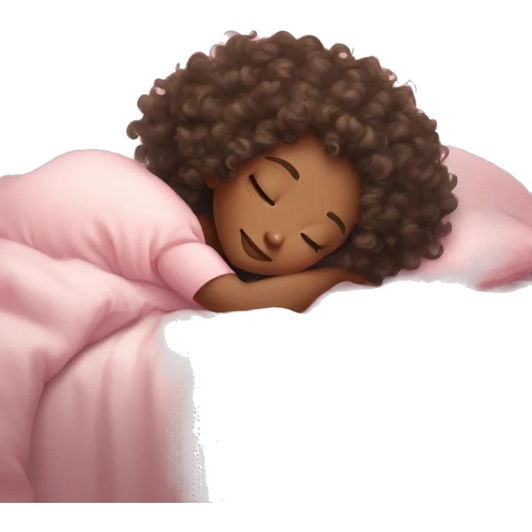 cute curly girl pale skin sleeping pink bed emoji