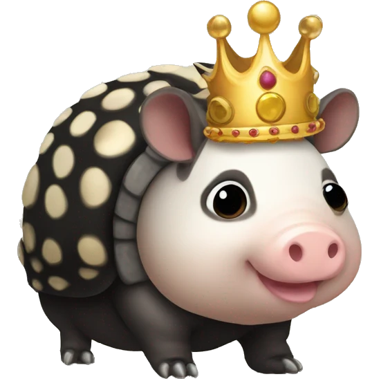 Black piebald chubby round armadillo pig panda centipede armadillo wearing a crown emoji