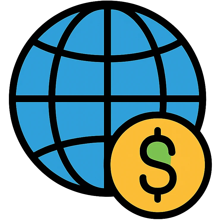 a globe with a dollar sign, colorful outline icon style emoji