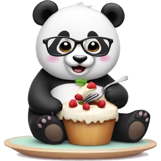 Panda with specs eating dessert  emoji