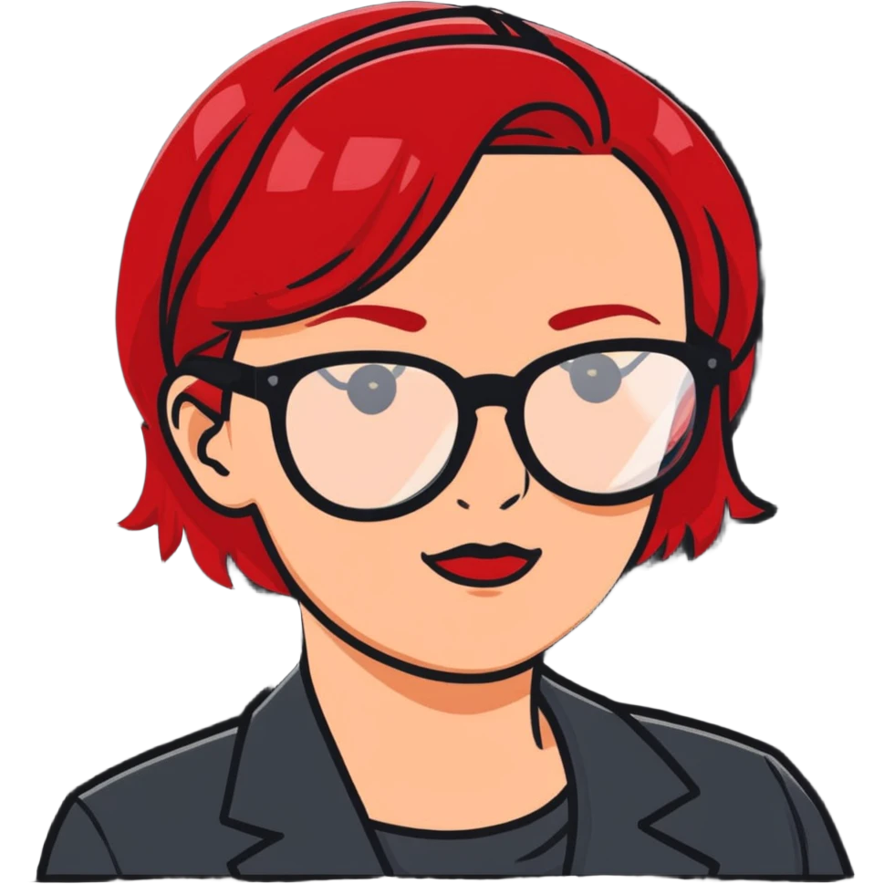 Woman with red hair wearing glasses emoji