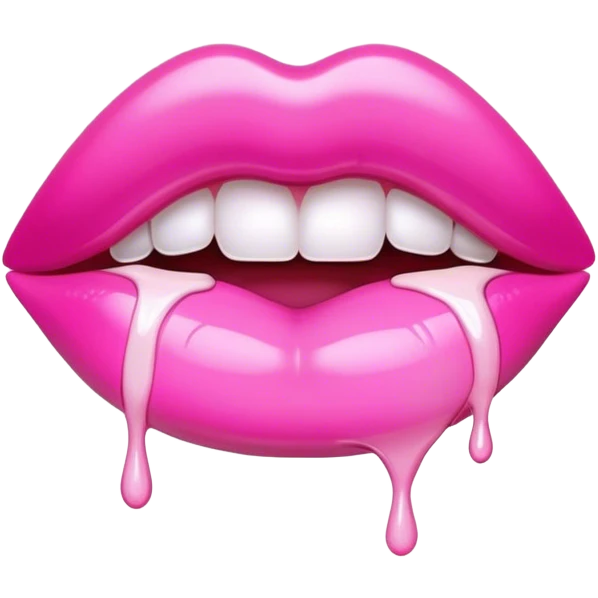 Floating pink glossy lip with dripping white paint emoji