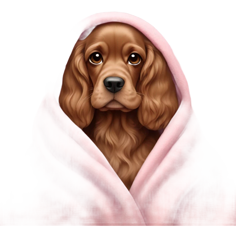 english Cocker spaniel in a pink blanket emoji