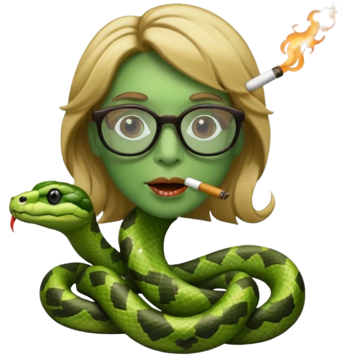 can you create a sneaky bitch SNAKE with big glasses smoking a cigarrette? the SNAKE needs to have dirty blonde hair emoji