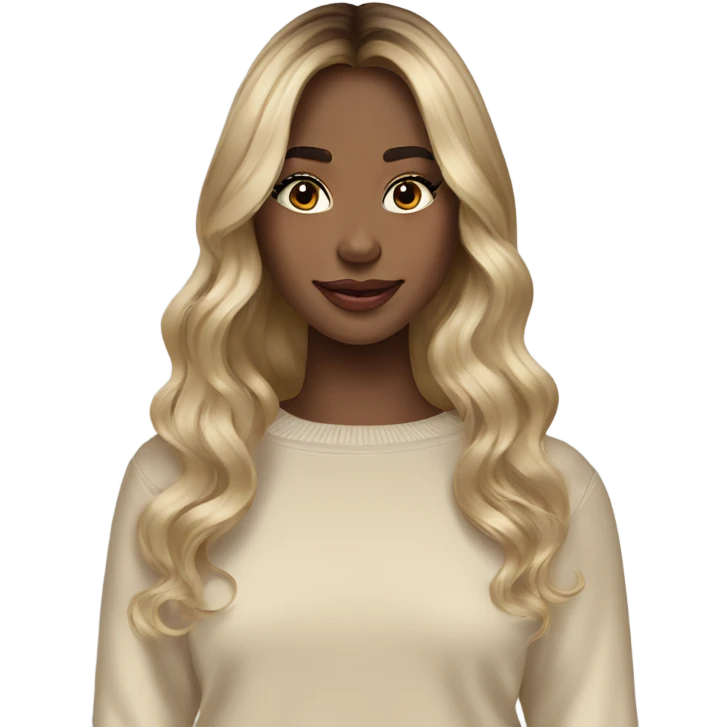 Blonde balayage long hair women beige sweater emoji
