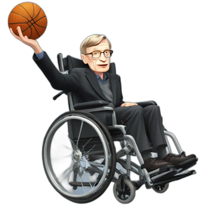 stephen hawking in rocket wheelchair slam dunking basketball emoji