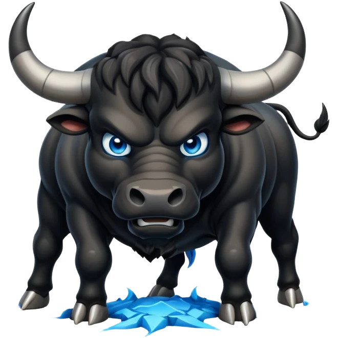 angry black bull pawing the ground with glowing blue eyes emoji