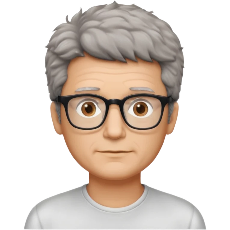 man 50 very short salt and pepper fluffy hair, brown eyes, rectangle glasses  emoji