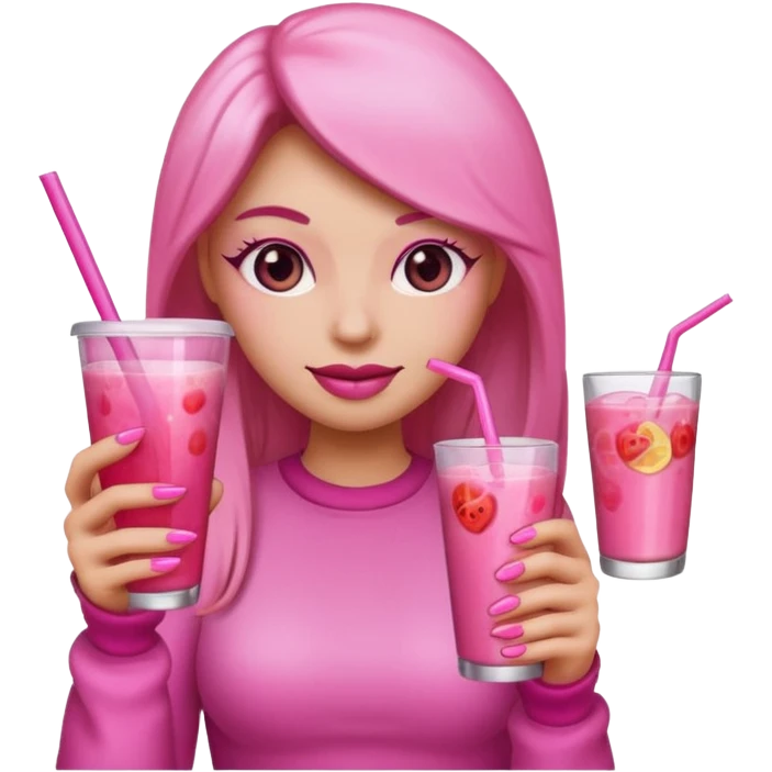 Can you make a baddie emoji with a pink drink and pink long nails? emoji
