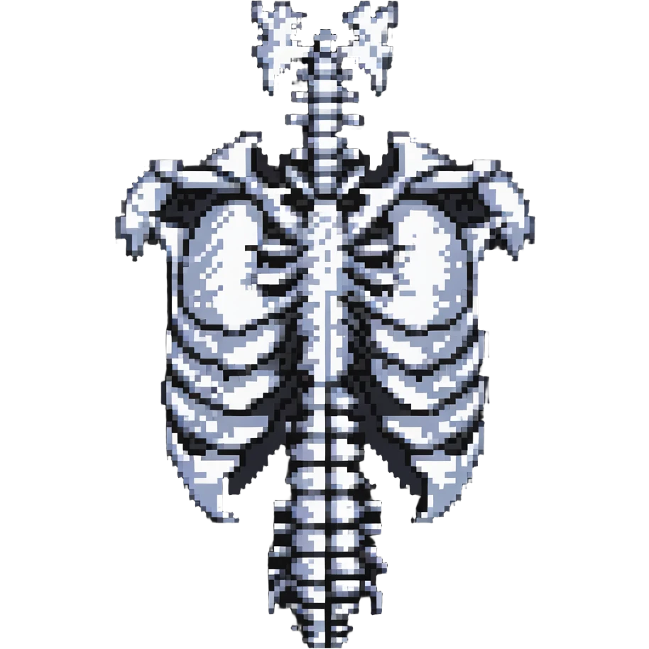 broken ribcage with cracked and separated bones, pixel art style emoji