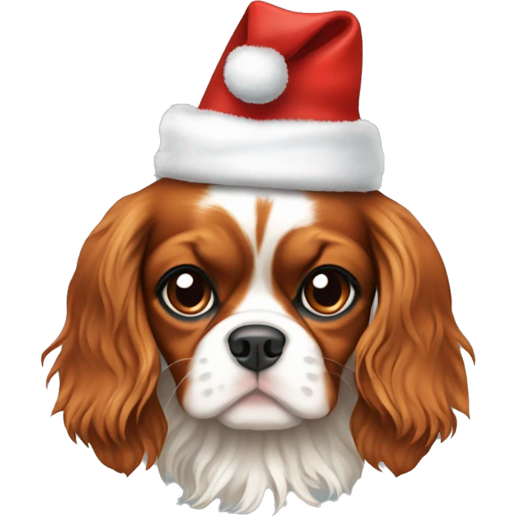 Cavalier King Charles spaniel wearing Christmas hat emoji