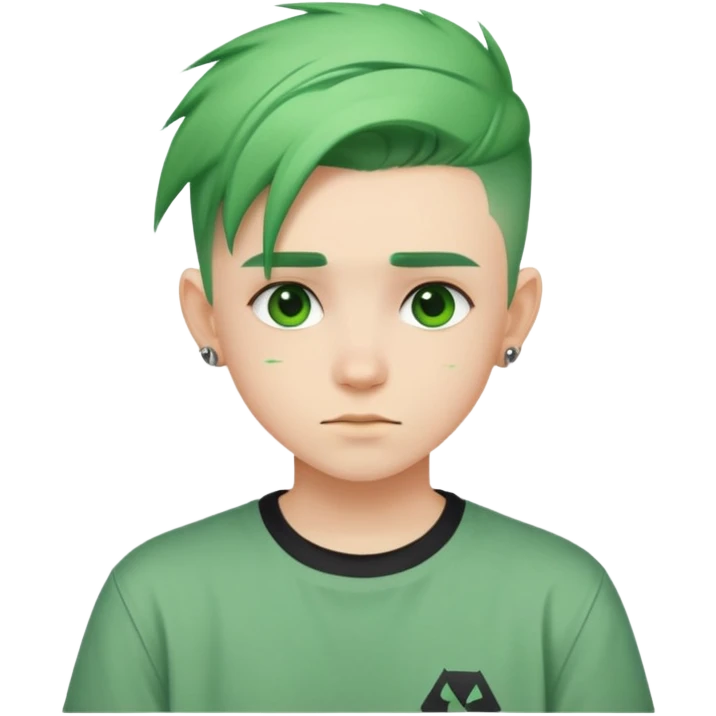 Nam 15 tuổi, da trắng, tóc under cut màu xanh lá cây, áo phong cách rock emoji