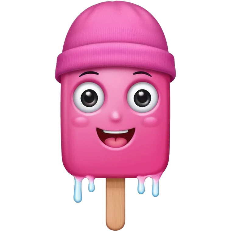 happy pink popsicle with eyes and beanie emoji