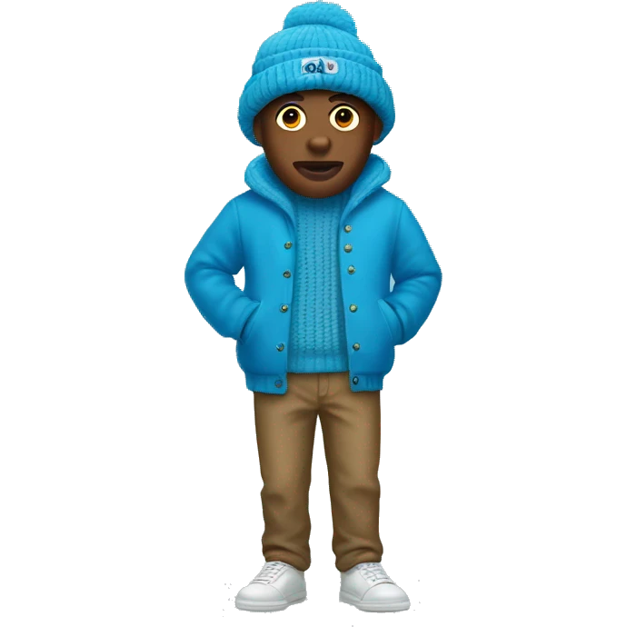tyler the creator in a blue cardigan and a blue ushanka emoji