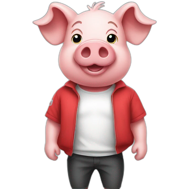 pig with red soccer tshirt standing emoji