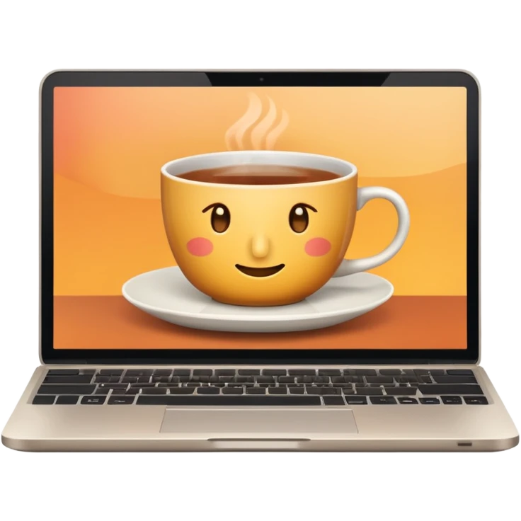 laptop with a neutral face on the screen, cup of tea beside it emoji