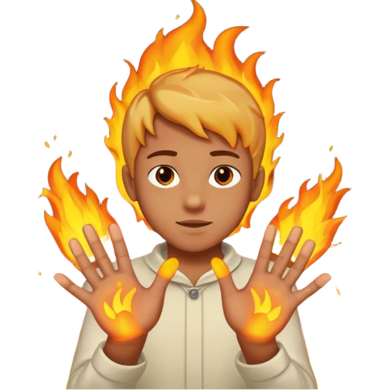 A boy with his entire hands made out of fire emoji