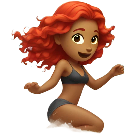 Girl flipping on beach with red hair emoji