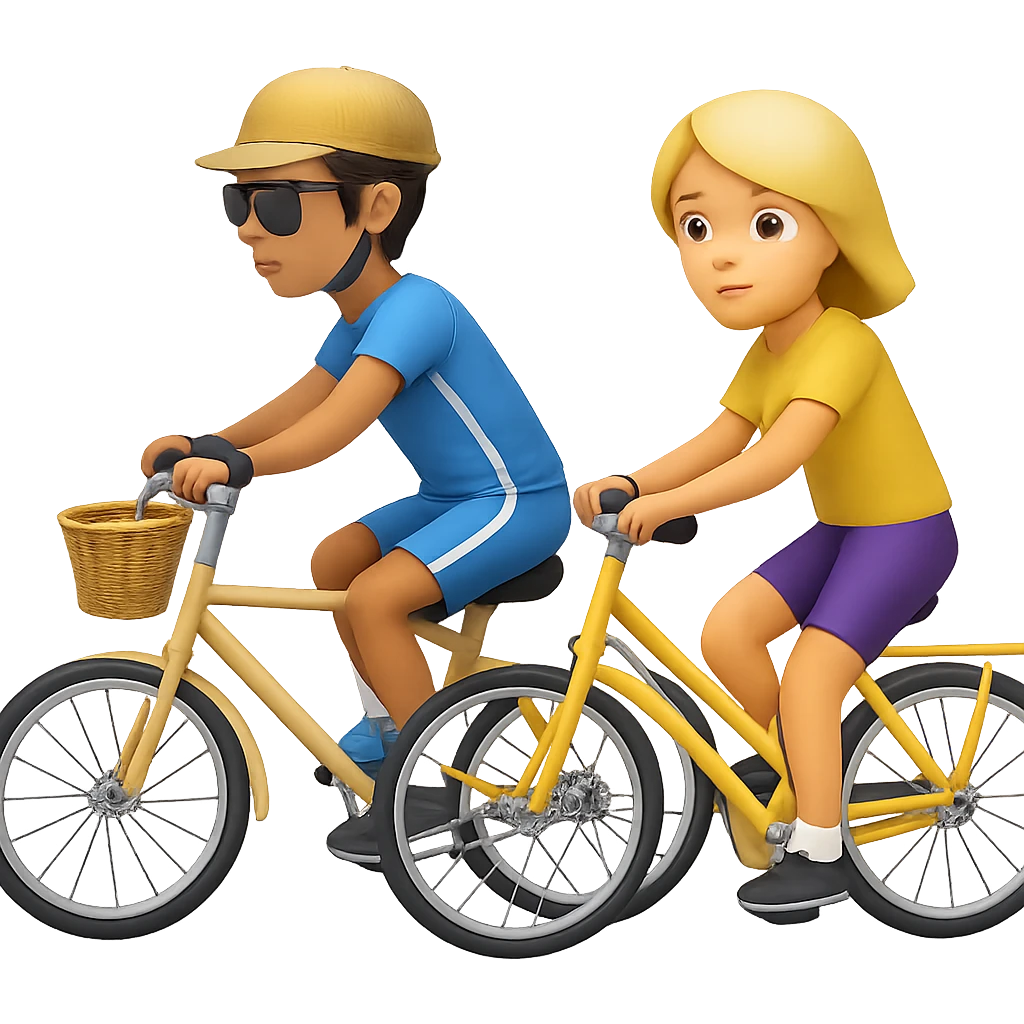 Add another biker next to the tourist in the style of emoji (apple style emojis). Keep the emoji style and no background. emoji