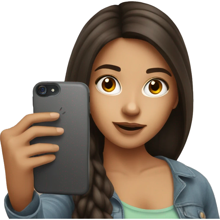 Brunette Girl taking selfie with her phone emoji