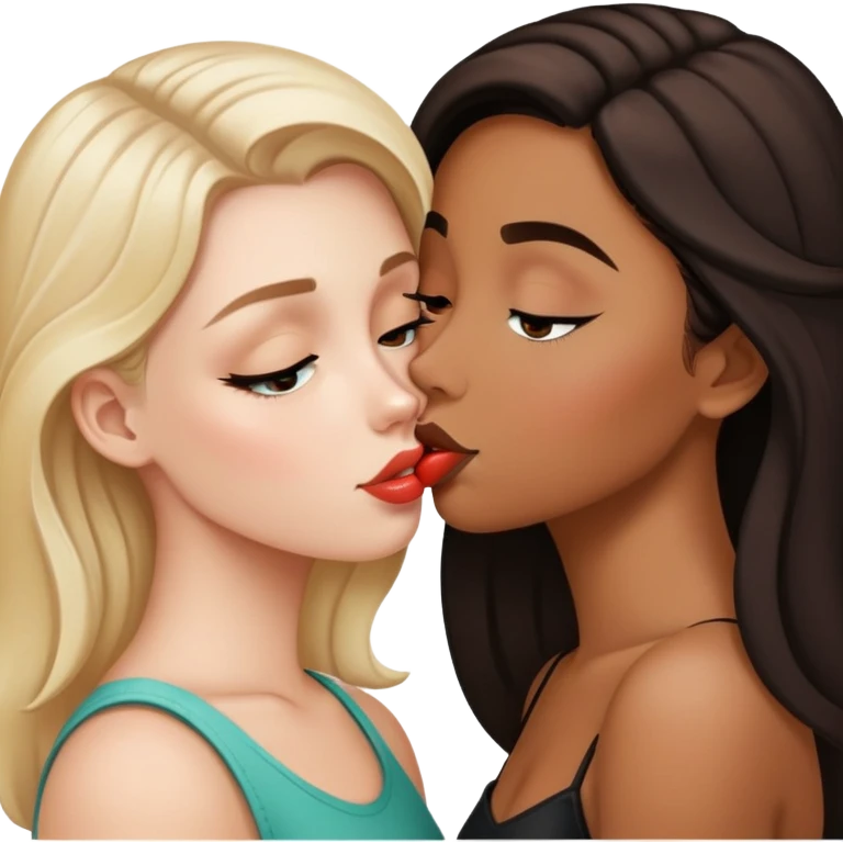 white girl and mixed white and black girl kissing emoji