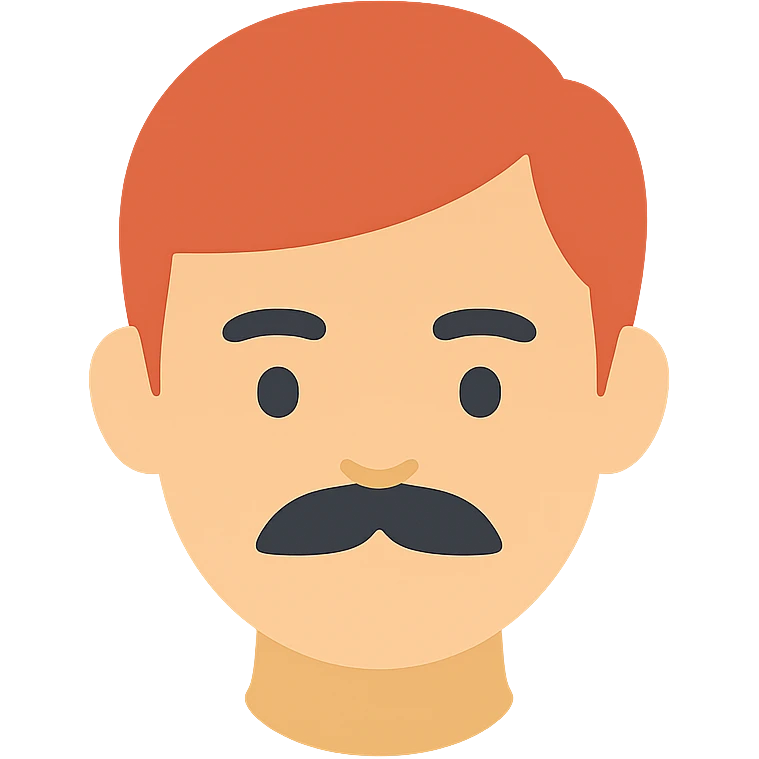 Asian man with black mustache and red hair, color icon style emoji