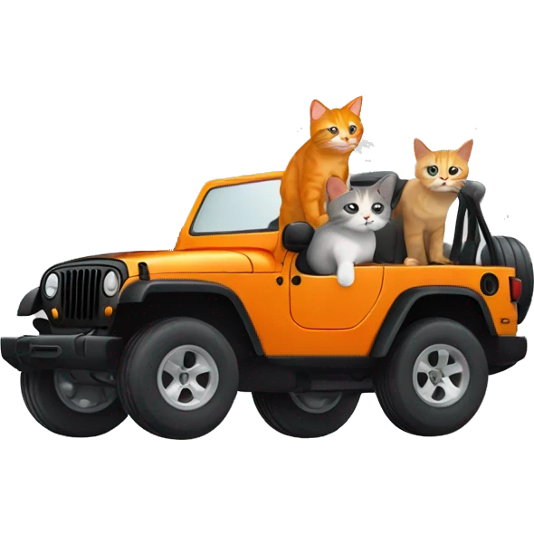 Orange cat and gray cat in a black jeep emoji