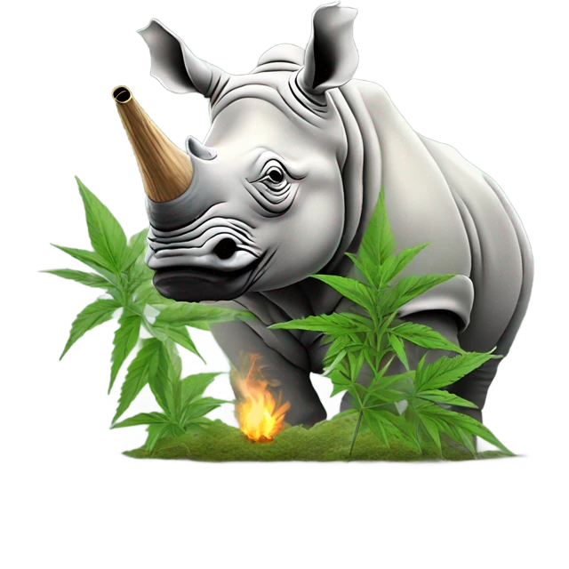 White rhino smoking hemp in hemp bush emoji