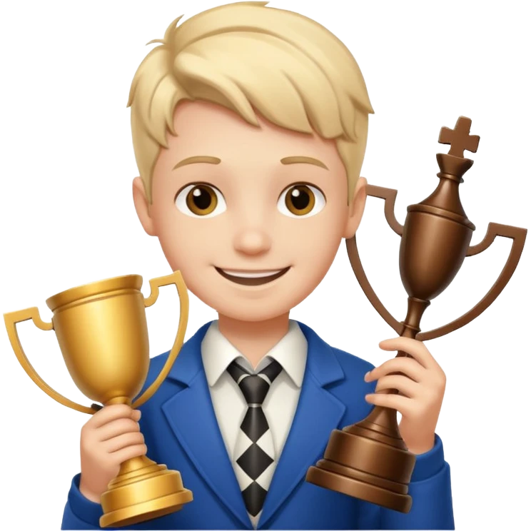 Kid with trophy, Chess club. emoji